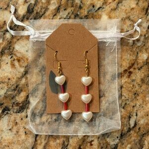 Heart Drop Earrings with Red Accents